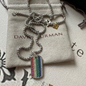 David Yurman 21" Colorful Dog Tag Pendant Necklace with Original Box